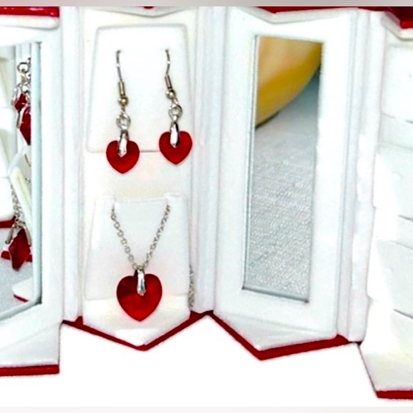 Swarovski Jewelry - Swarovski Crystal Red Heart Necklace & Earrings Set New with Jewelry Box